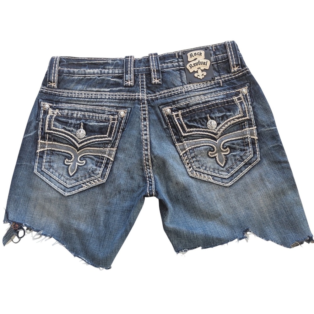 ROCK REVIVAL Alfred J2 Mens Distressed Cutoff Denim Shorts Blue Sz 34x5" inseam